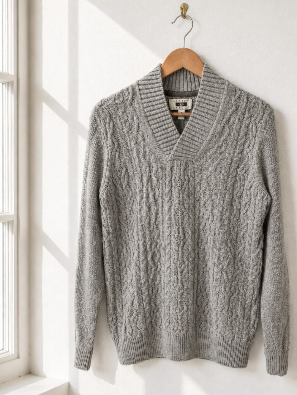Joseph Abboud Cable Knit Shawl Collar Wool Blend Sweater Gray Men's Small